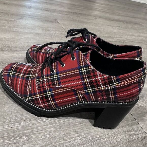 Jessica Simpson Resina Oxford Red Plaid Rhinestone Embellished Women's Size 8 - Picture 7 of 8